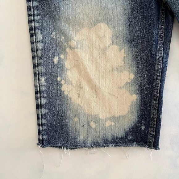 Anchor Blue Distressed Raw Hem Painted Y2K Denim Jorts - Picture 4 of 8